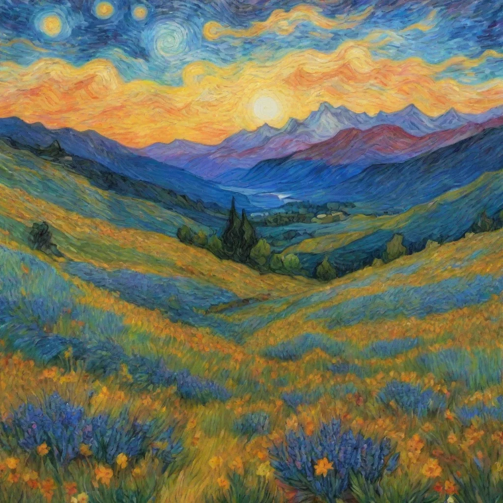 ai amazing scenery wildflowers on mountain van gogh wow star wide