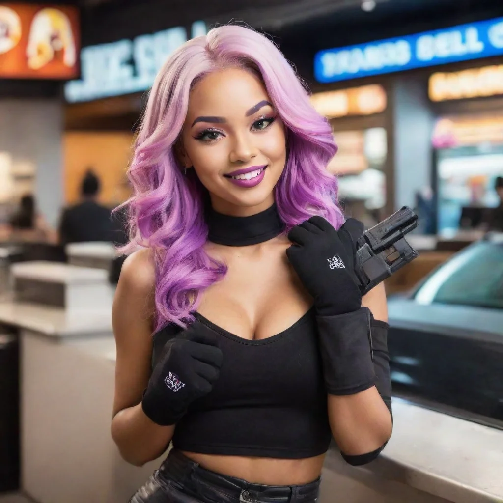 ai amazingdoja carat taco bell smiling with black gloves and gunawesome portrait 2