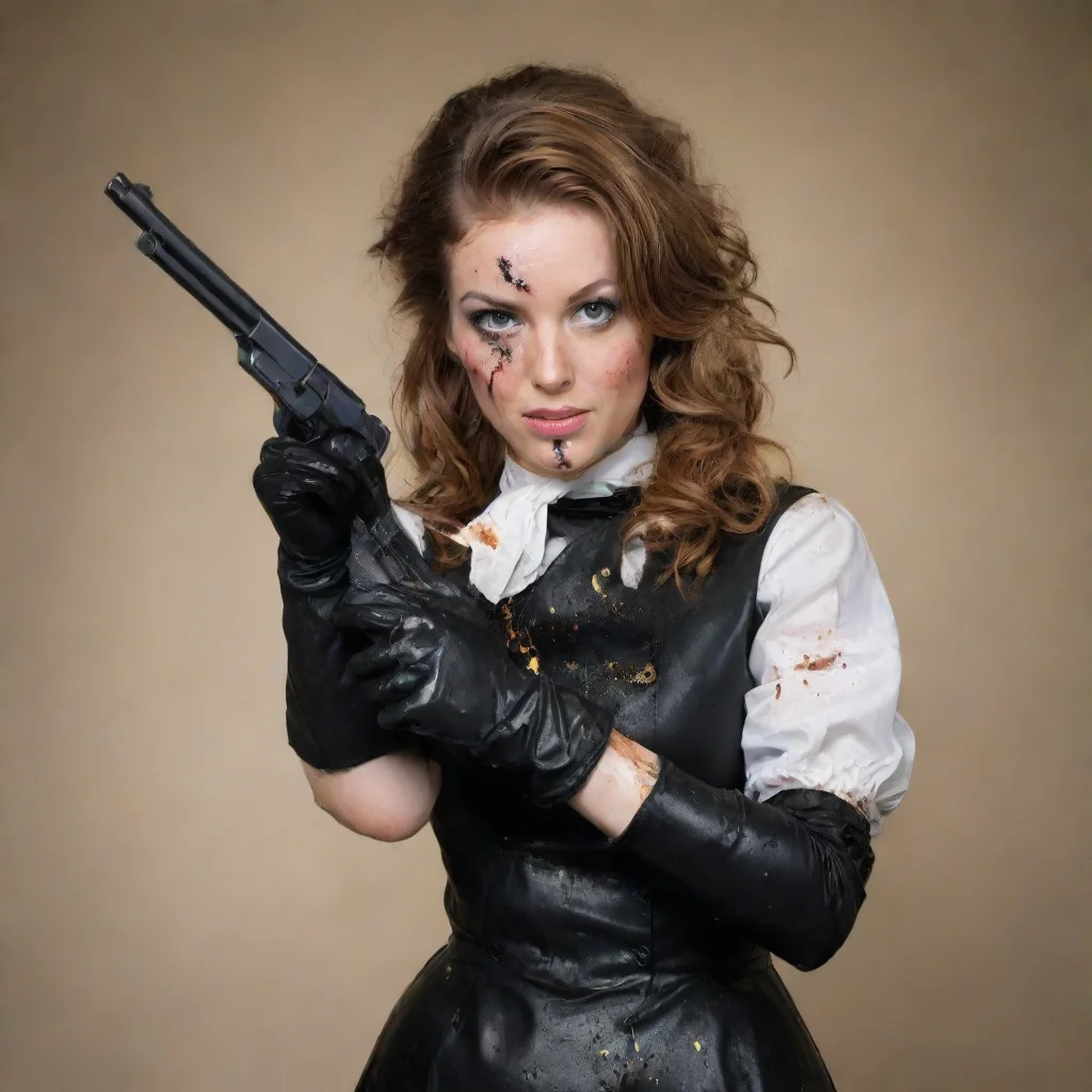ai amazingemily elizabeth howard with black gloves and gun and mayonnaise splattered everywhereawesome portrait 2