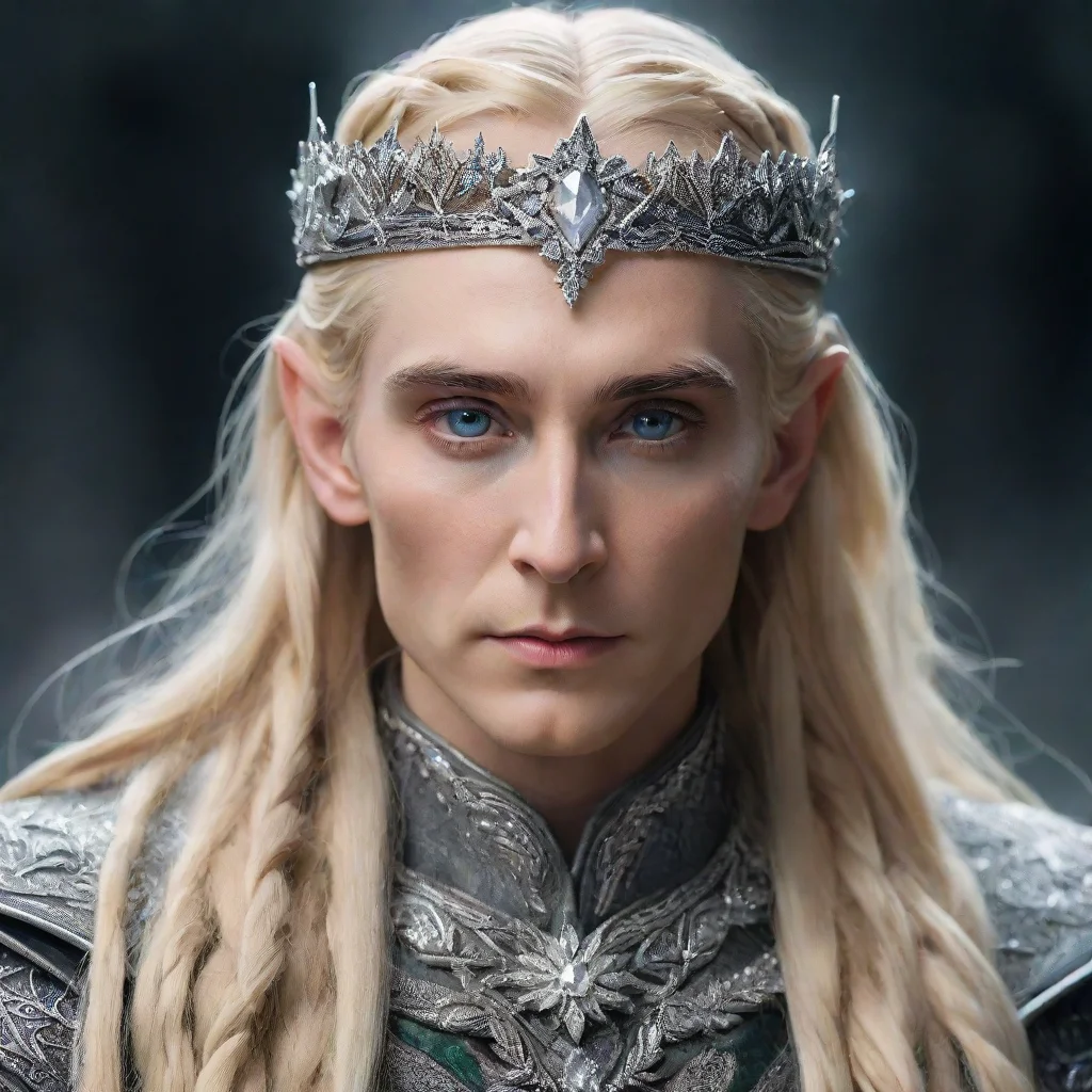  amazingking thranduil with blond hair and braids wearing silver flower serpentine sindarin elvish circlet encrusted with