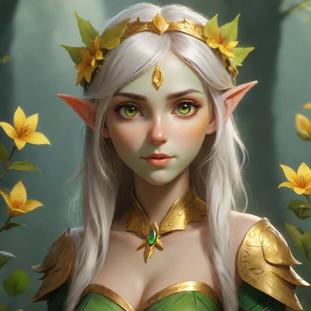 ai flower elf with yellow petalsand golden eyesgreen skindigital artfantasyranger confident engaging wow artstation art 3