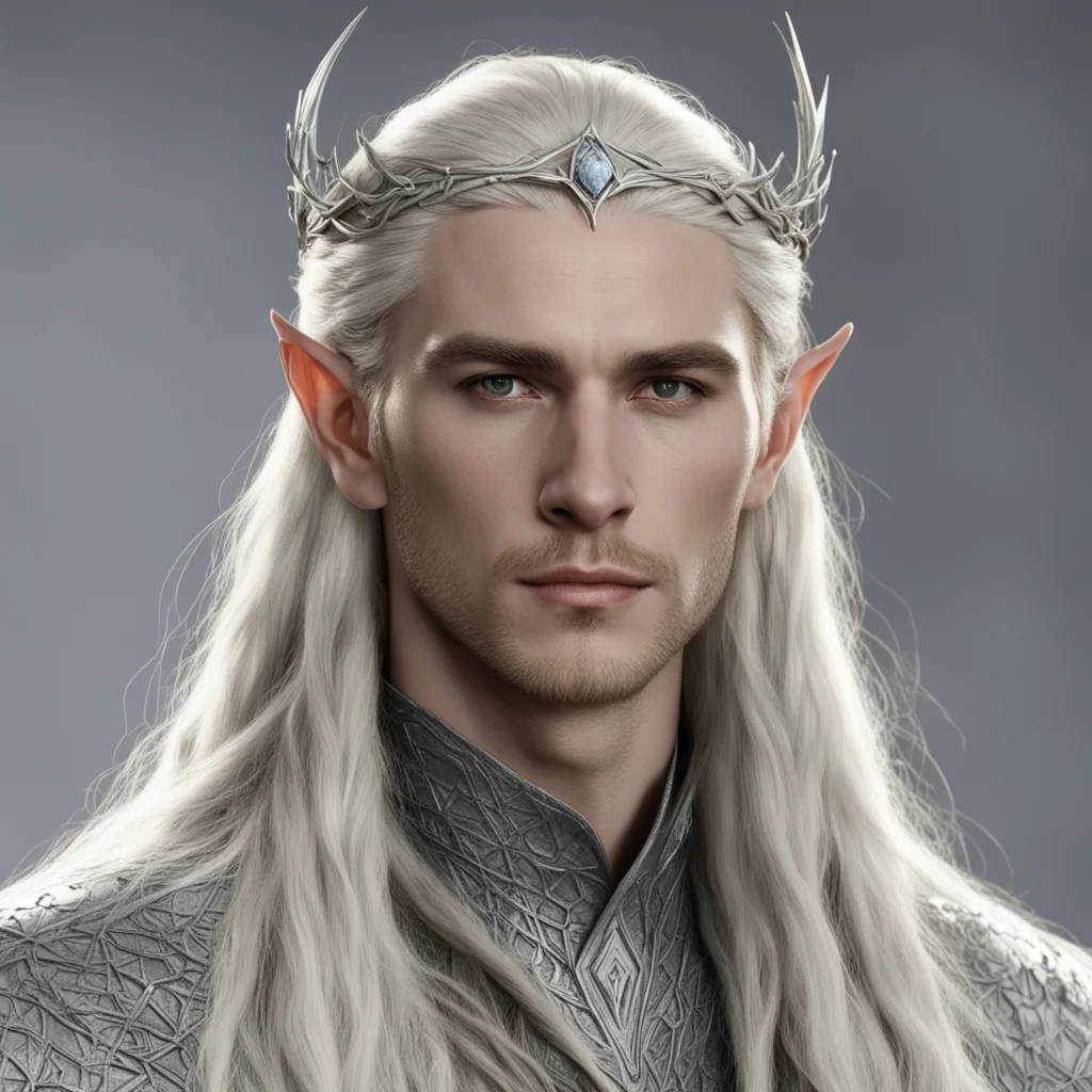 ai king thranduil with blond hair and braids wearing a small thin silver serpentine nandorin elvish circlet with large center diamond confident engaging wow artstation art 3