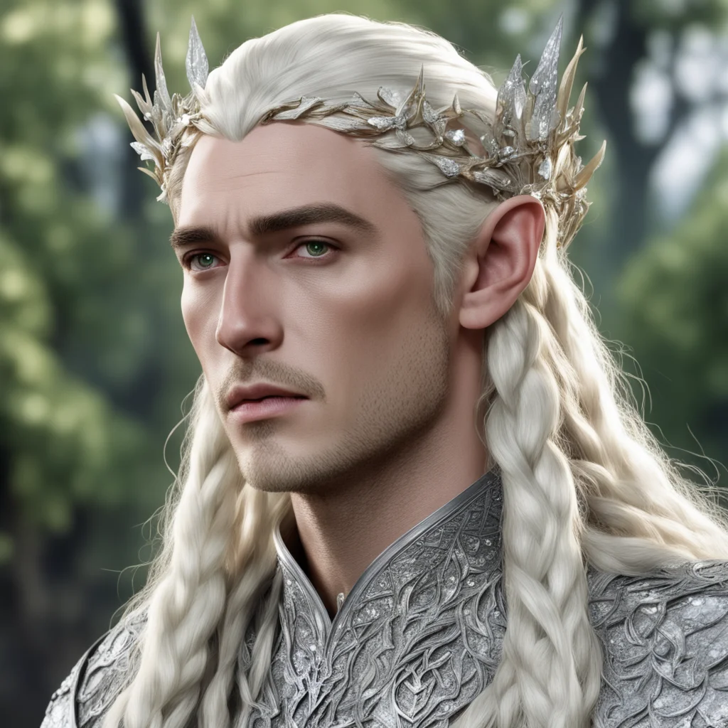ai king thranduil with blond hair and braids wearing silver birch circlet encrusted with diamonds and large diamond clusters good looking trending fantastic 1