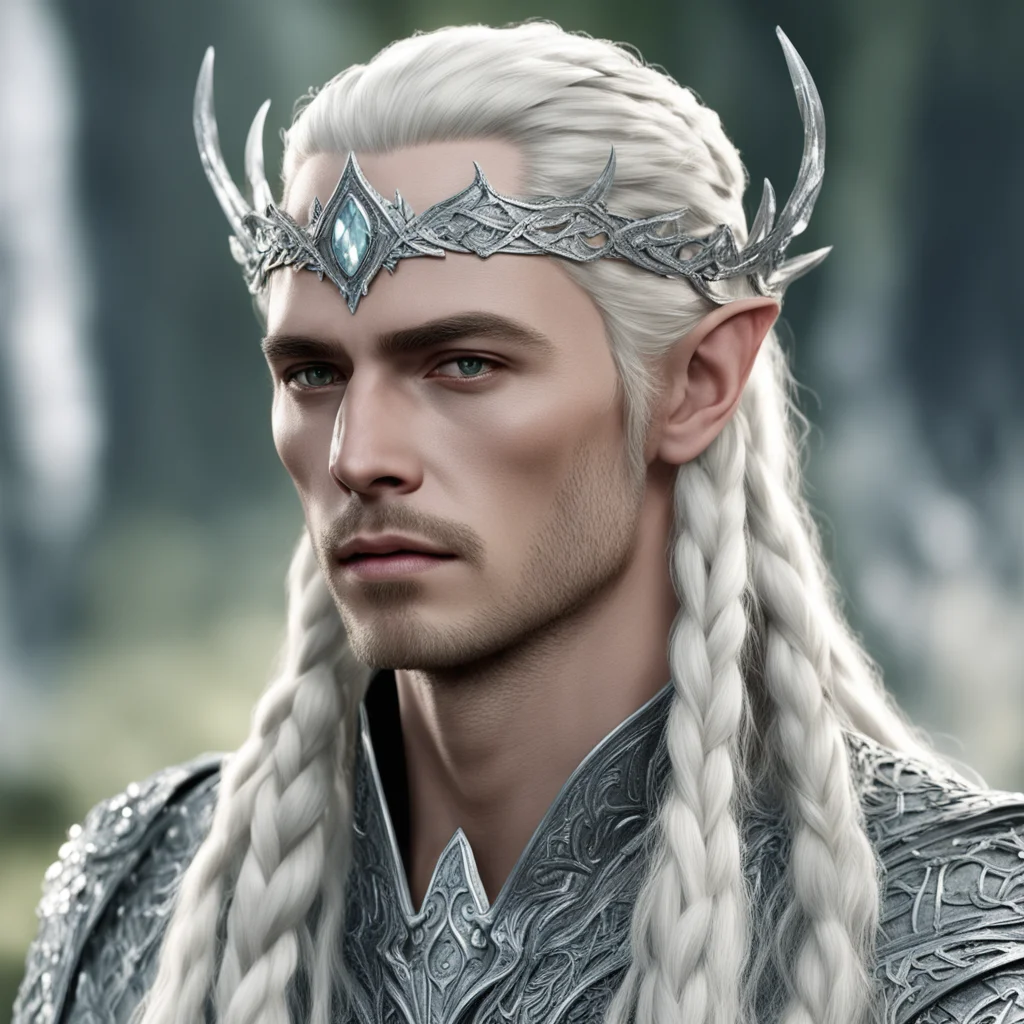 ai king thranduil with blond hair and braids wearing silver serpentine nandorin elvish circlet encrusted with diamonds with large center diamond  confident engaging wow artstation art 3