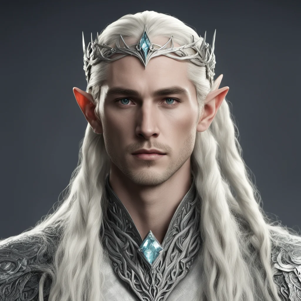  king thranduil with blond hair and braids wearing silver serpentine sindarin elvish circlet with large center diamond confident engaging wow artstation art 3