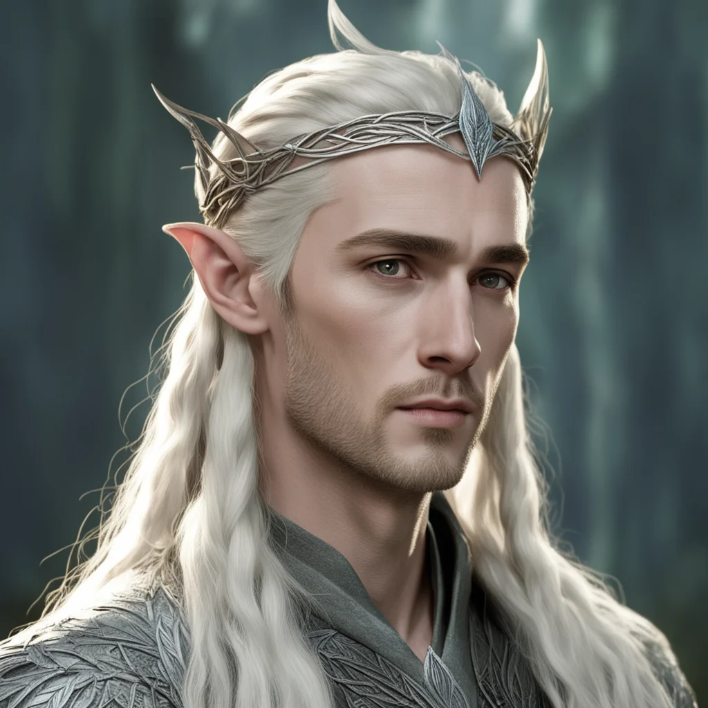  king thranduil with blond hair and braids wearing small thin silver elvish circlet with large center leaf shaped diamond  amazing awesome portrait 2