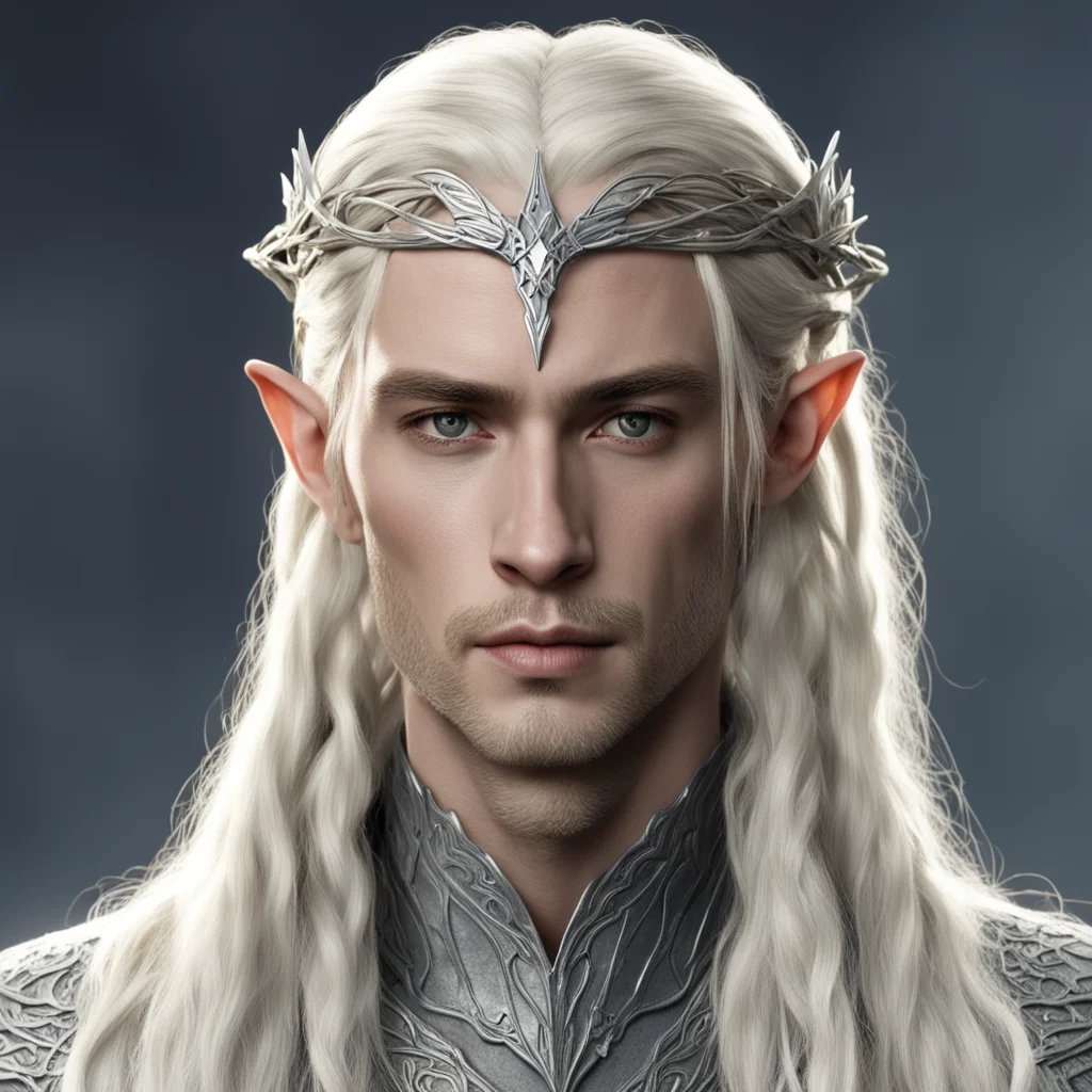 ai king thranduil with blond hair and braids wearing small thin silver serpentine elvish circlet with large center diamond confident engaging wow artstation art 3