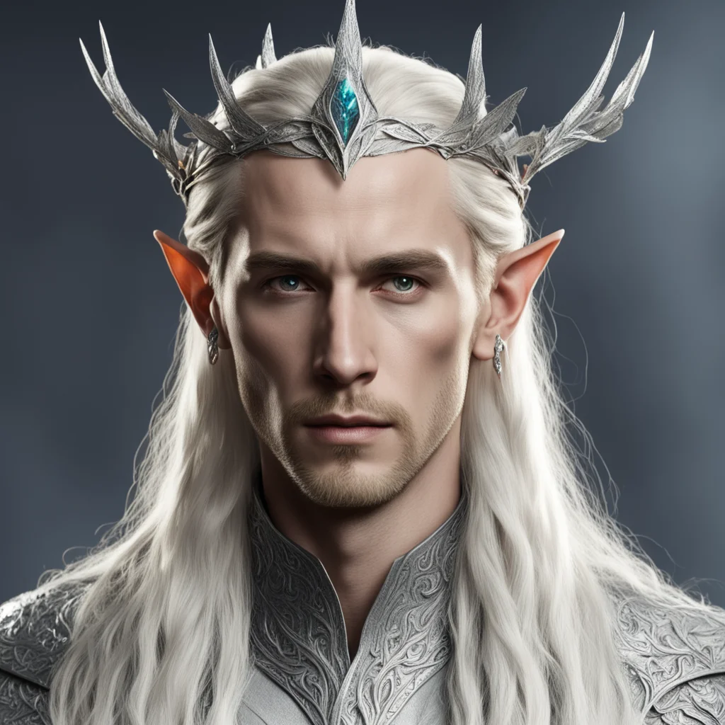  king thranduil with blond hair with braids wearing silver leaf elvish circlet with diamonds confident engaging wow artstation art 3