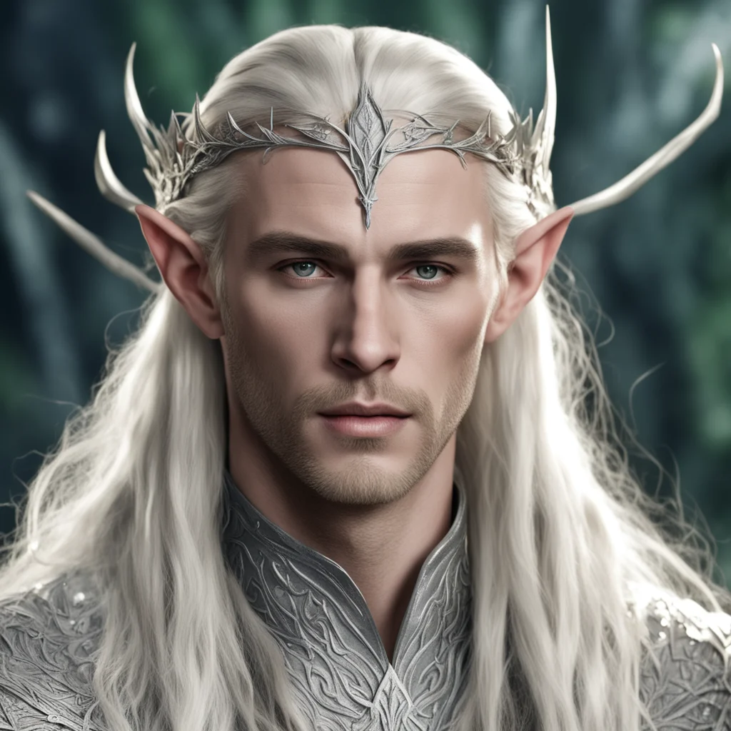  king thranduil with blond hair with braids wearing silver leaf elvish circlet with diamonds good looking trending fantastic 1