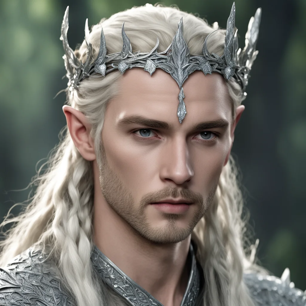  king thranduil with blond hair with braids wearing silver oak leaf elvish circlet encrusted with diamonds  amazing awesome portrait 2