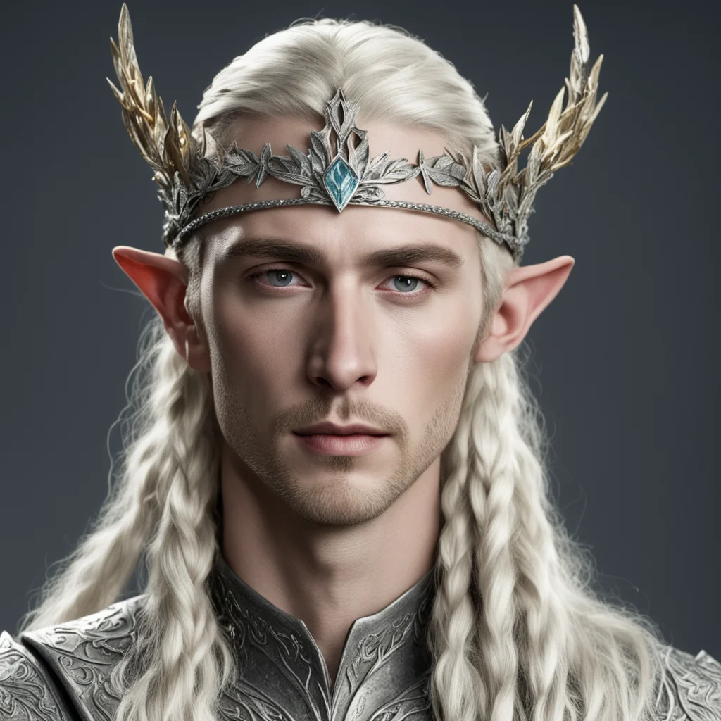  king thranduil with blond hair with braids wearing silver oak leaf elvish circlet encrusted with diamonds  confident engaging wow artstation art 3