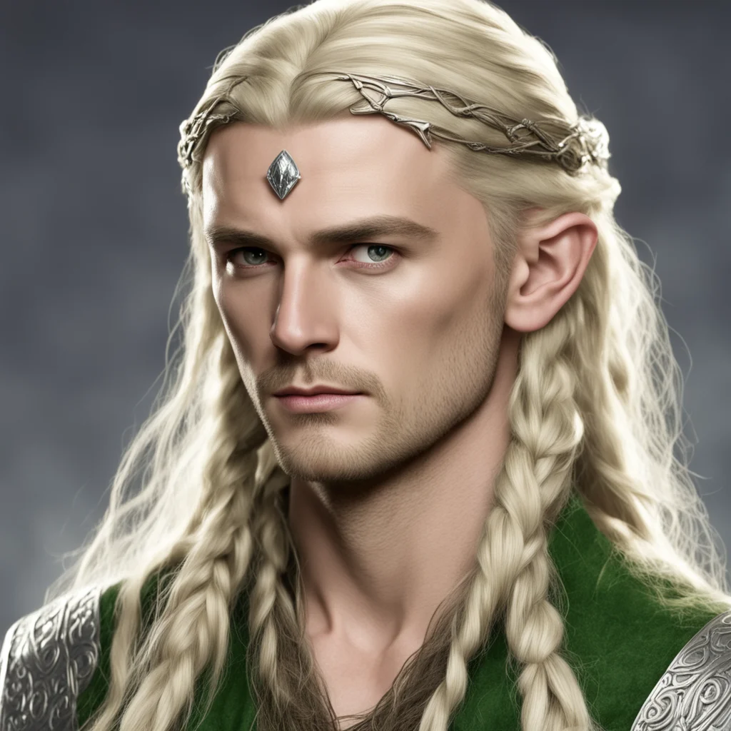  legolas with blond hair and braids wearing silver serpentine elvish circlet with large center diamond good looking trending fantastic 1