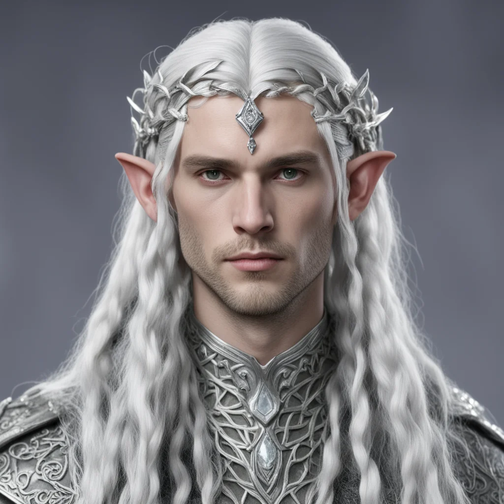  lord celeborn with silver hair and braids wearing small silver serpentine elvish circlet with large center diamond  confident engaging wow artstation art 3