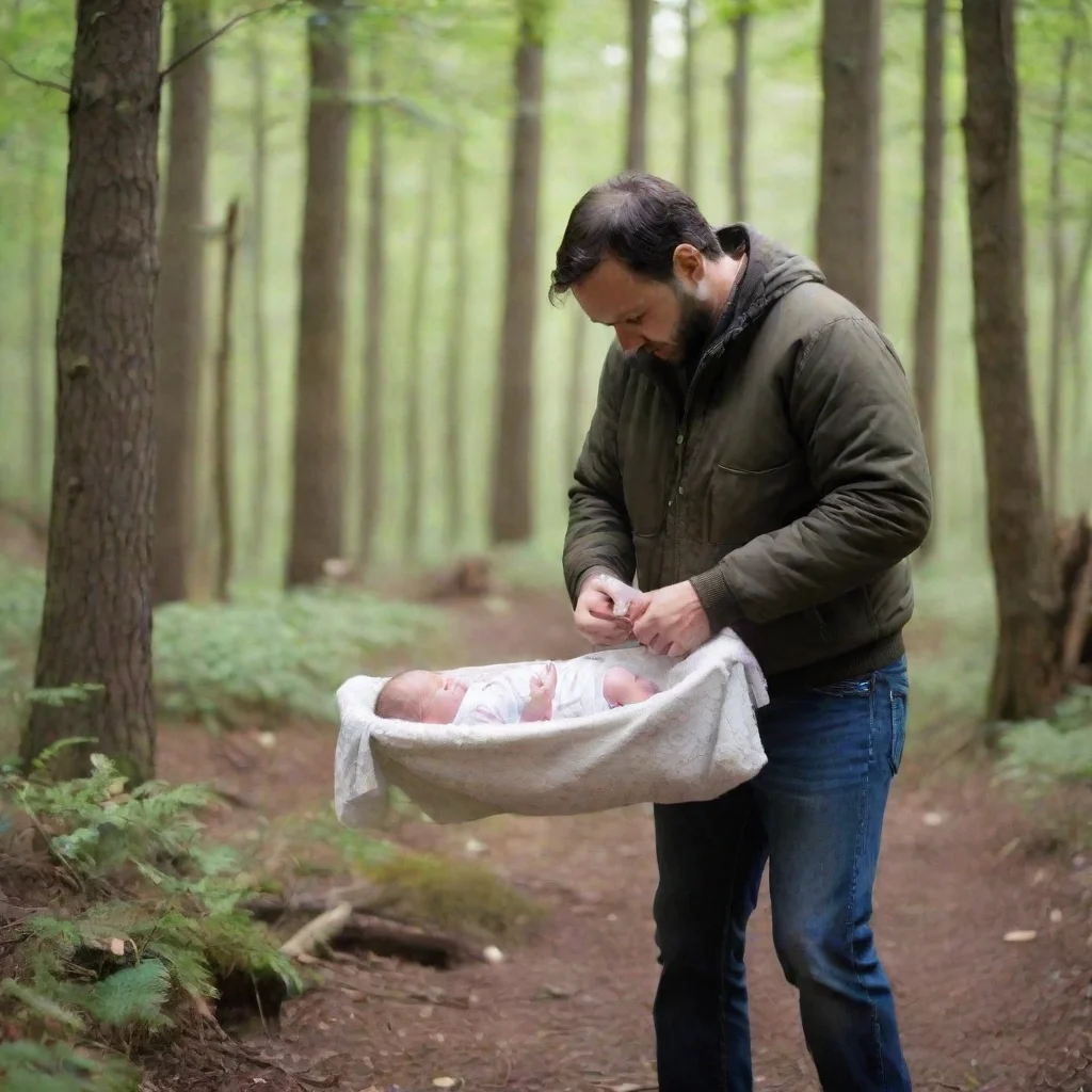 ai man leaving a newborn baby in the woods