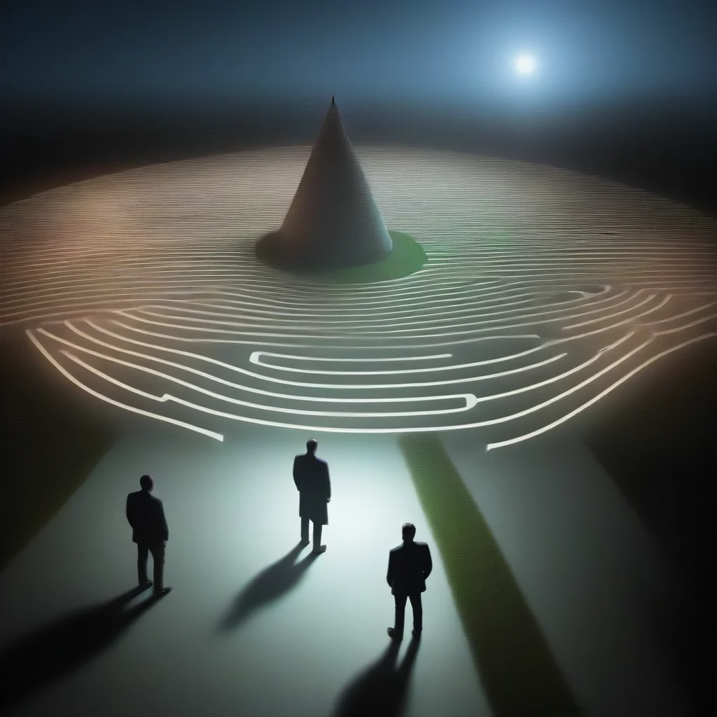 ai maze with men in front of footspets with light guiding him