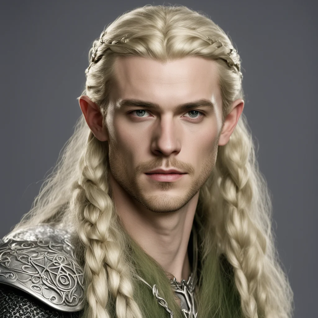  prince legolas with blond hair and braids wearing silver serpentine elvish circlet with large center diamond good looking trending fantastic 1