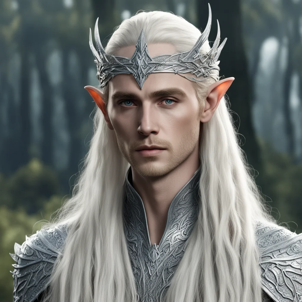  thranduil with blond hair and braids wearing silver serpentine elvish circlet encrusted with diamonds with large center diamond good looking trending fantastic 1