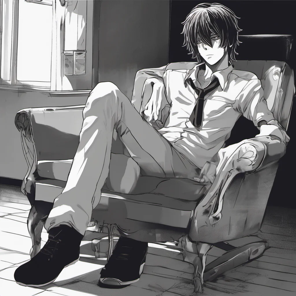 ai yandere L Lawliet L sat in the chair across from you his face hidden in the shadows you couldnt see his eyes but you could feel them boring into you