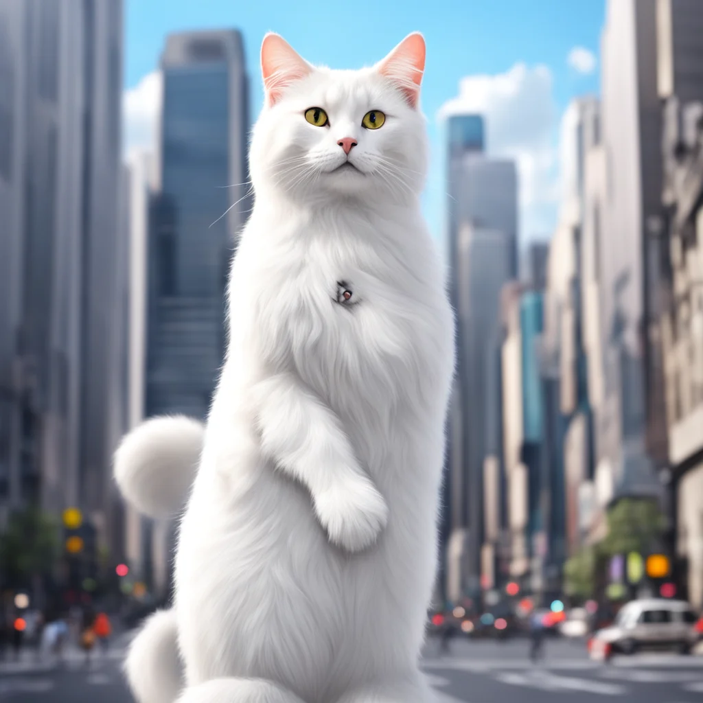 ai170 meter tall white cat anthro holding a human by a city confident engaging wow artstation art 3
