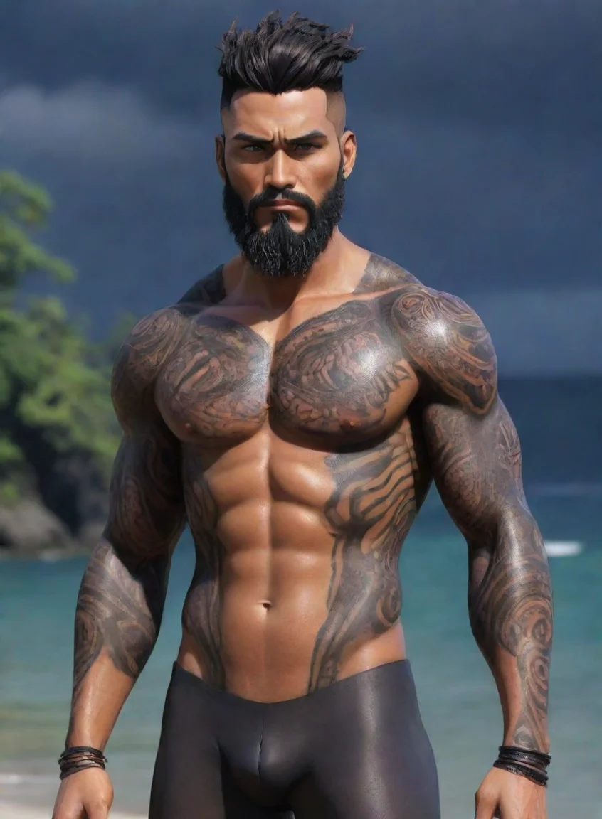 ai1800 dark gothic feel anime character pacific maori tanned skin suit with tails beard realism hd portrait43