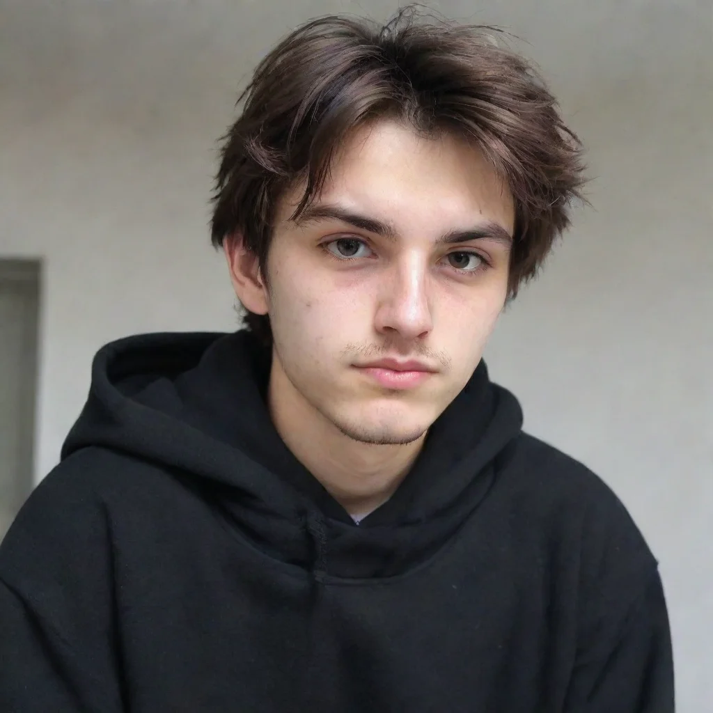 ai20 years old mam with dark brown hair and he have a little unshaved face.he wear black hoodie 