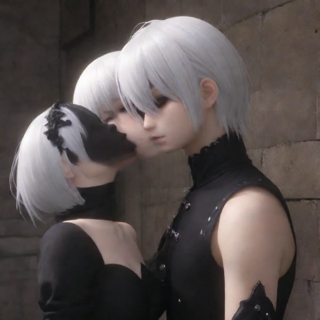 ai2b yorha kissing a goth guy in a back ally walls