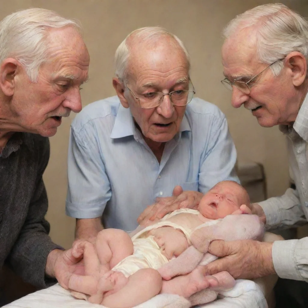 ai3 old men looking at a newborn baby