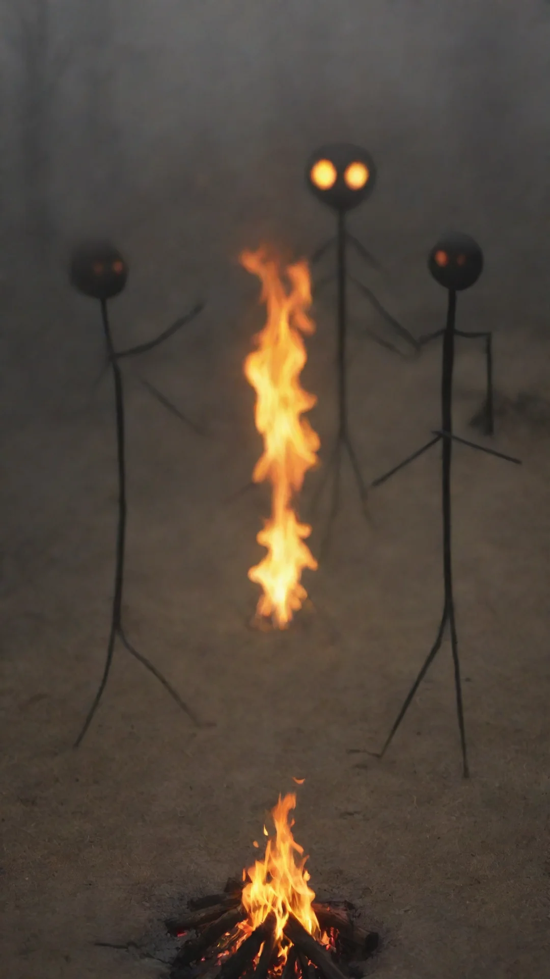 3 stickman around a fire tall