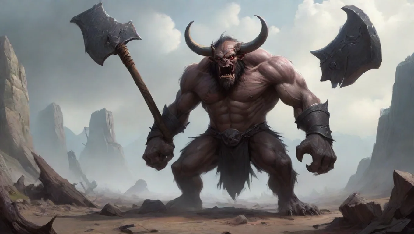 Backdrop background environment neutral colors artstation  Bui Bui I am Bui the demon with the scar I am strong and wield an oversized axe I am here to challenge you to a fight undefined