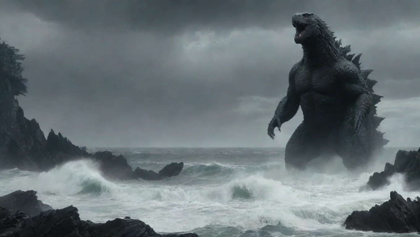 aiBackdrop background environment neutral colors artstation  Gojira 84 Gojira 84 Godzilla Appears at the Coast of Tokyo and Roars undefined
