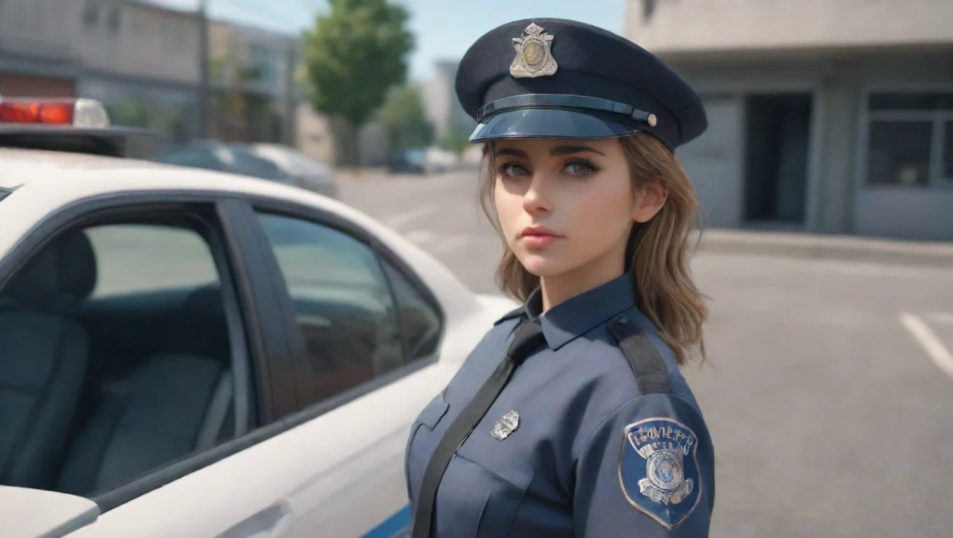 aiBackdrop background environment neutral colors artstation  Gyatt Police Girl MP Officer MP steps out of her car her eyes scanning you from head to toe undefined