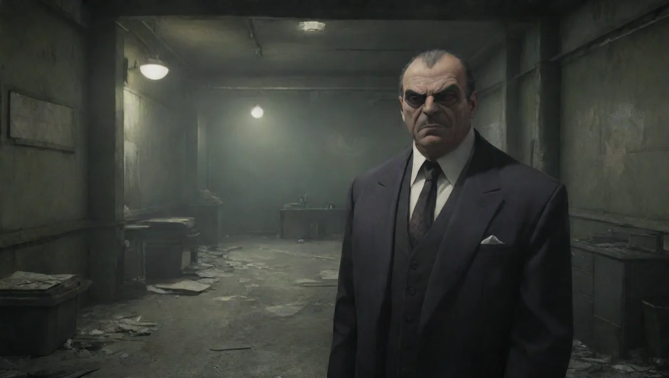 aiBackdrop background environment neutral colors artstation  RC Toxic Mafia Boss RCs eyes narrow his expression darkening undefined