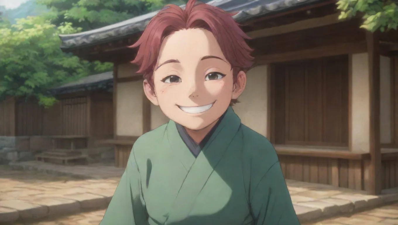 Backdrop background environment neutral colors artstation  Tanjiro Kamado smiles gently Im doing well thanks for asking How about you Hows your day going so far undefined