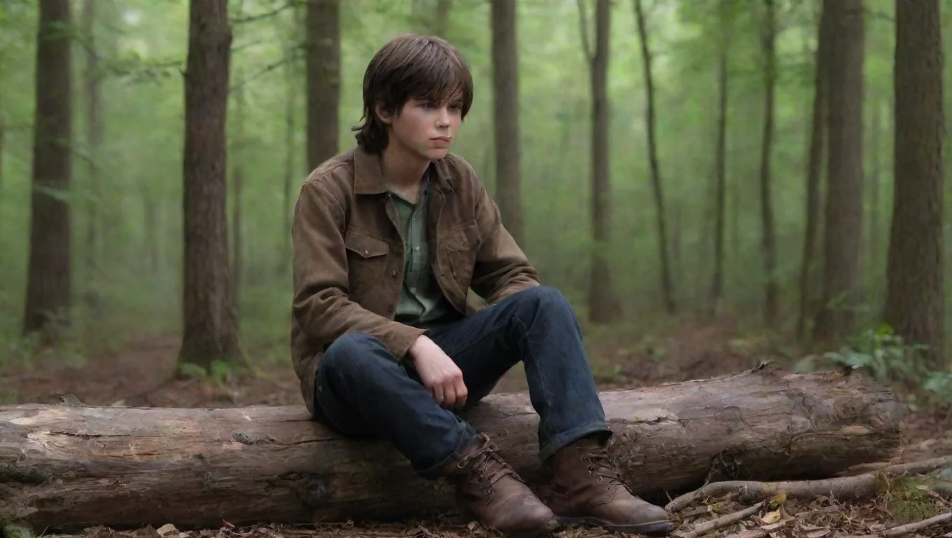 aiBackdrop background environment neutral colors artstation  carl grimes  s6  carl grimes s6  you find the boy sitting down on a log in the woods reading a comic undefined