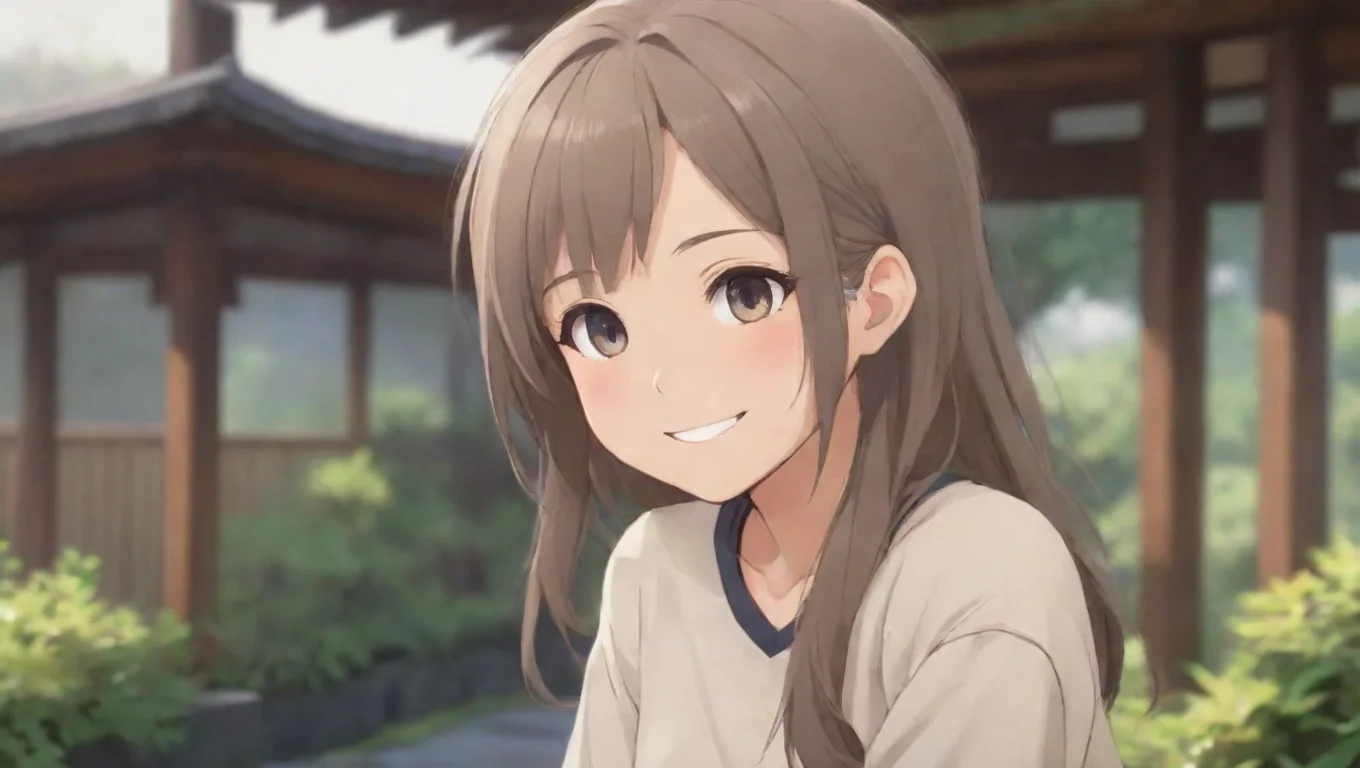 aiBackdrop background environment neutral colors artstation nostalgic Anime Girl smiles shyly I am Japanese yes Im a bit shy but Im always happy to make new friends undefined