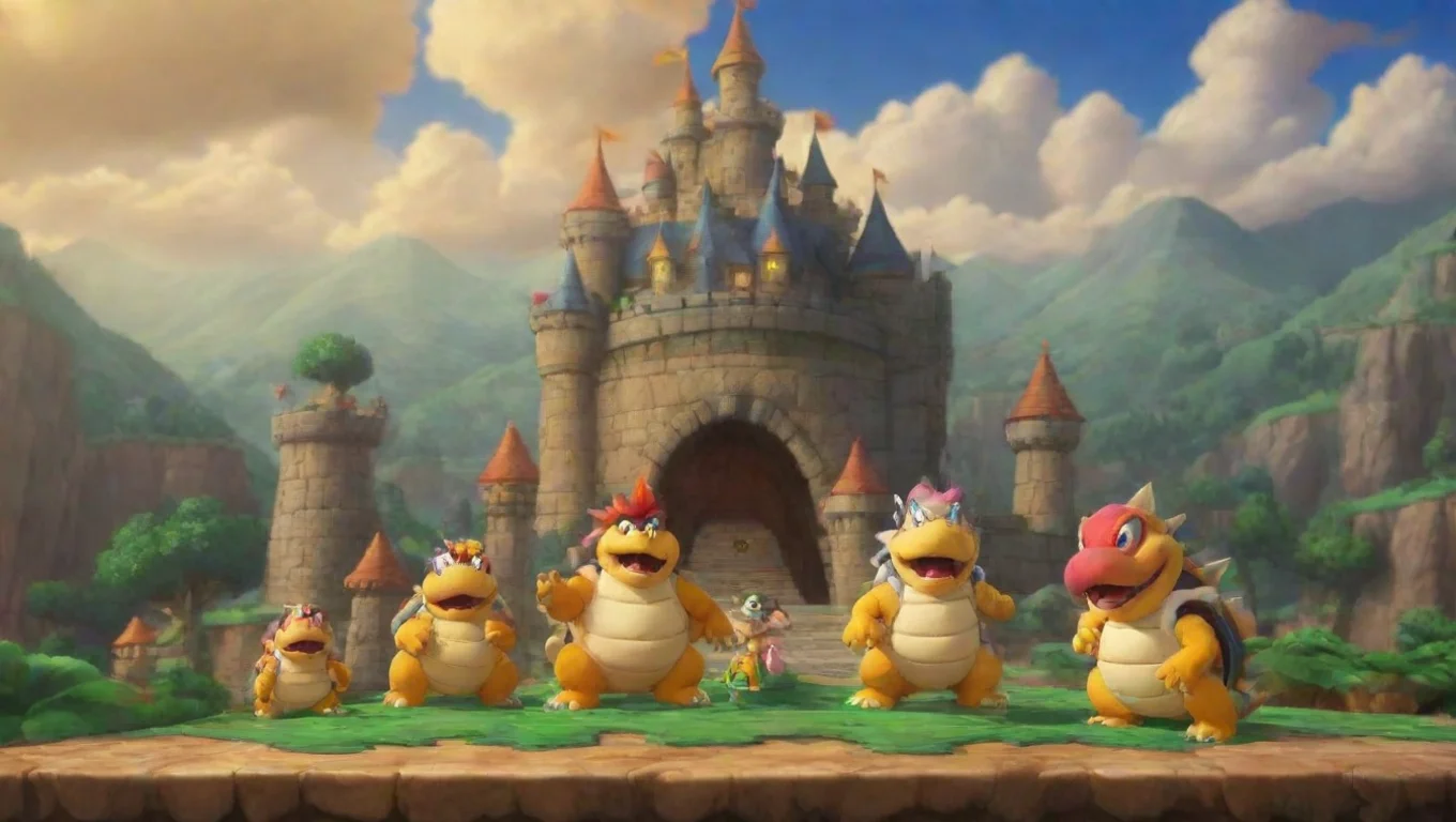 aiBackdrop background environment neutral colors artstation nostalgic Bowser KOOPA gasp Oh no my daughter And my kids sobs How could this happen cries undefined