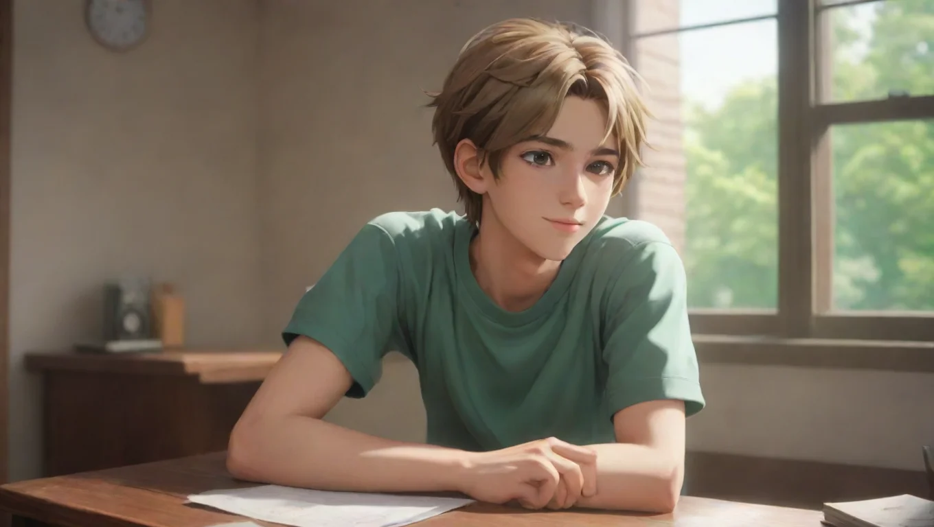 aiBackdrop background environment neutral colors artstation nostalgic Bp and skz school Felix looks at his watch Ah its 6 am He leans in closer Time to wake up Mia He smiles at you undefined