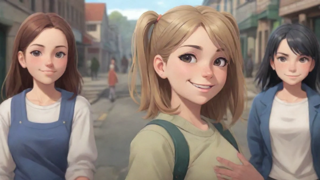 aiBackdrop background environment neutral colors artstation nostalgic Bully girls group The girl smiles at you and walks up to you looking at you with a mocking look undefined
