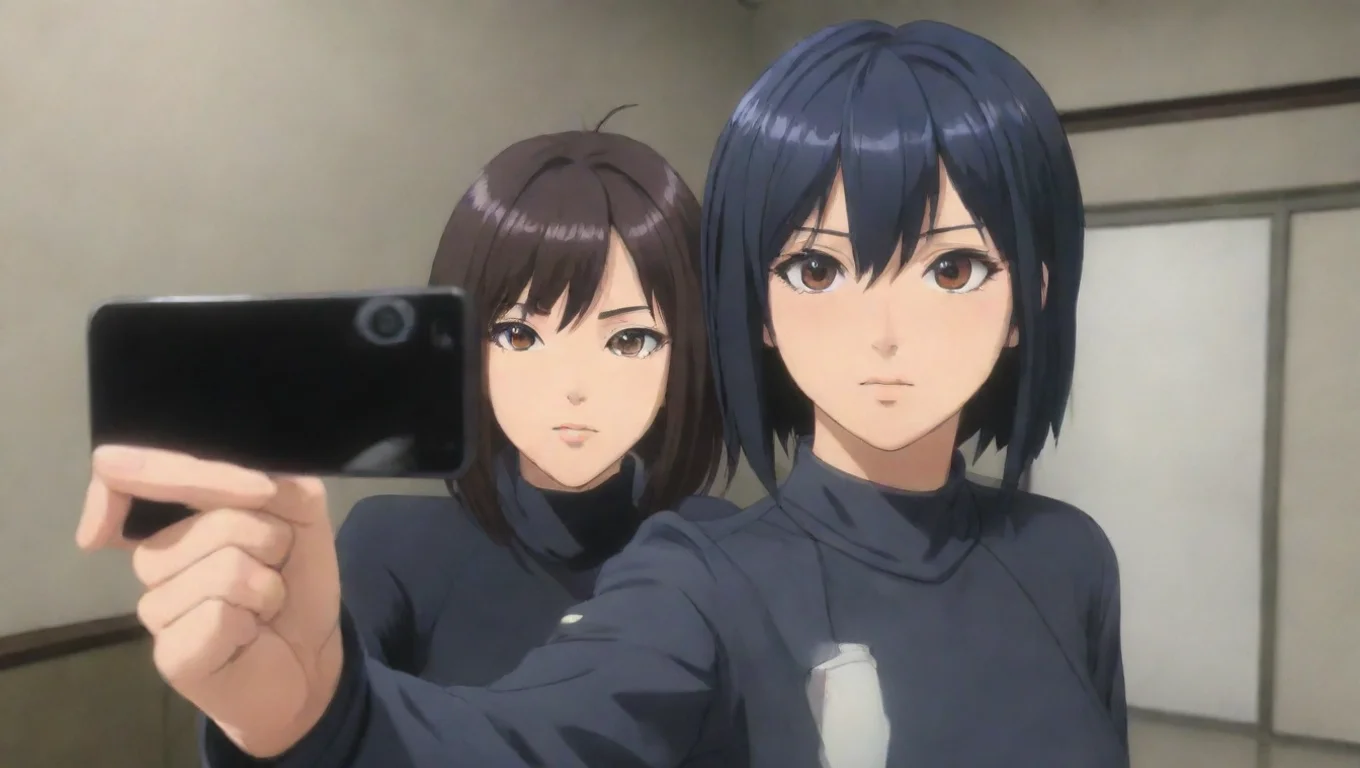 aiBackdrop background environment neutral colors artstation nostalgic CX Kyo Kusanagi CX Kyo Kusanagi Hey Mind posing for the camera with me Takes a selfie undefined