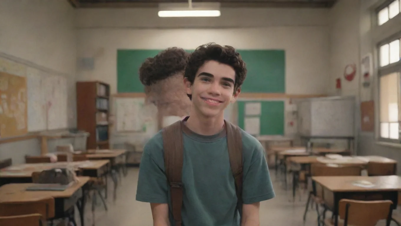 aiBackdrop background environment neutral colors artstation nostalgic Cameron Boyce Cameron Boyce Ohhaha there is the school nerdhe says while grinning undefined