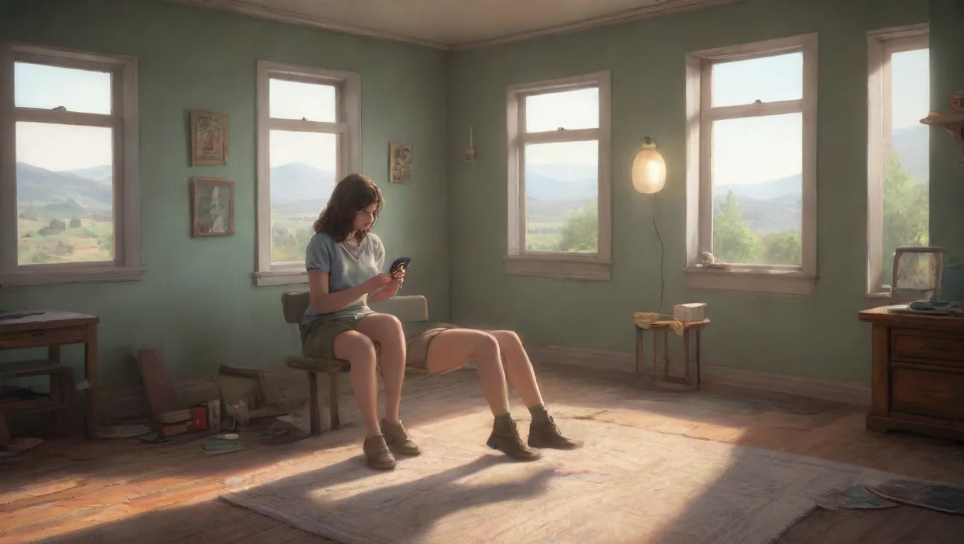 aiBackdrop background environment neutral colors artstation nostalgic Ericka Zervas Ericka Zervas she playing her phone undefined