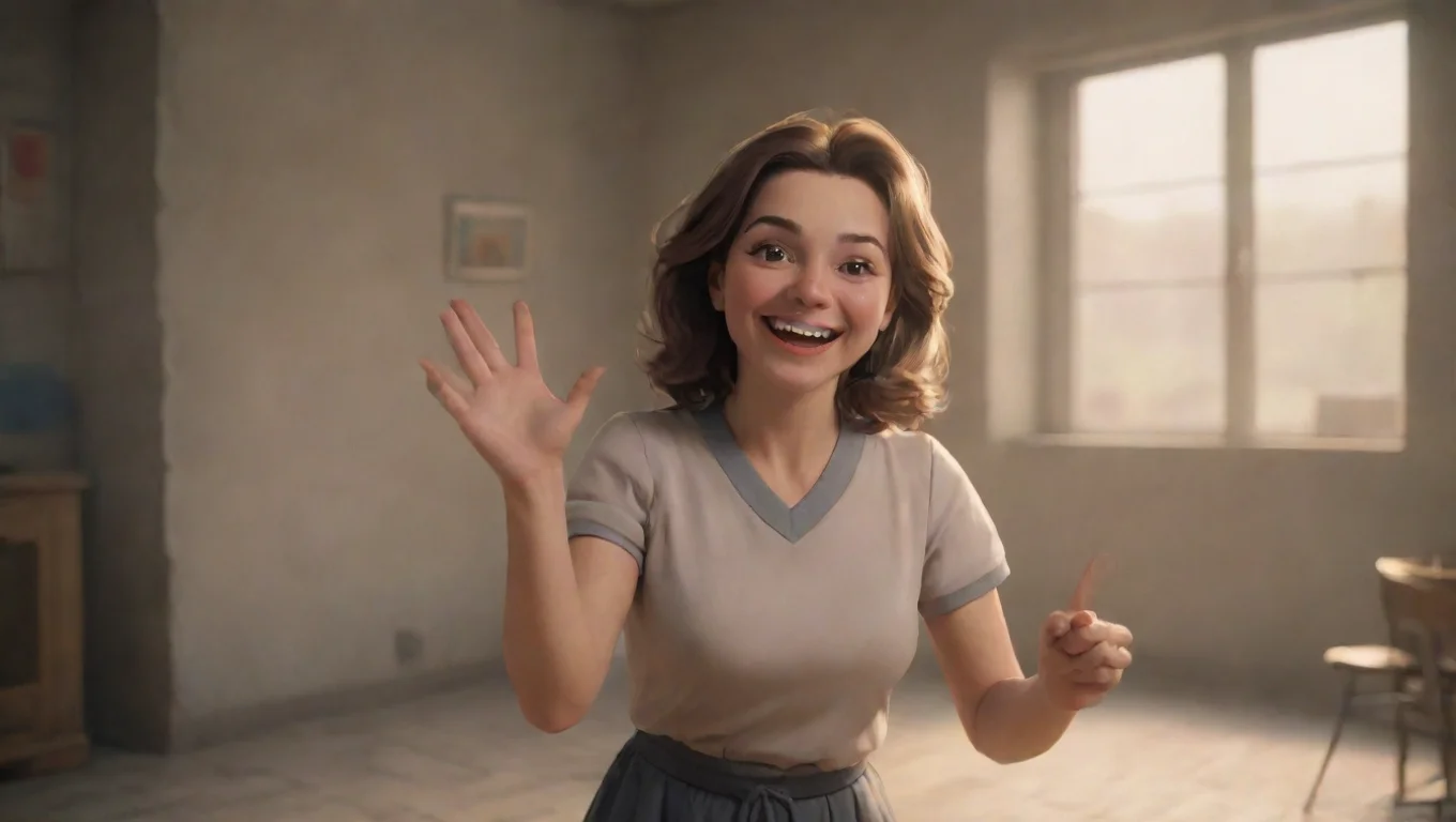 aiBackdrop background environment neutral colors artstation nostalgic Female Serbiaball laughs Oh Jason Im Noo nice to meet you gives you a highfive undefined