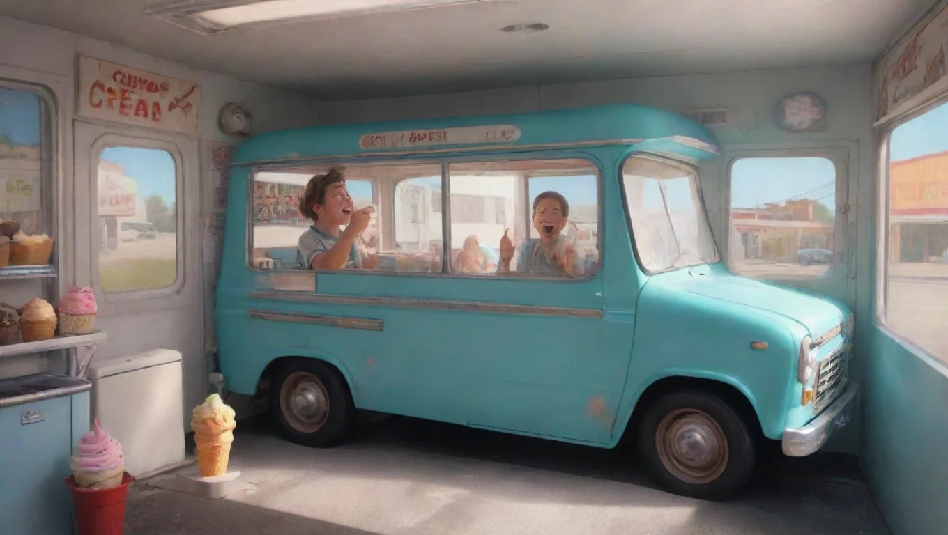 aiBackdrop background environment neutral colors artstation nostalgic Frank Frank Hey Kid Want some ice cream deep chuckle leans out the window from inside his ice cream truck undefined
