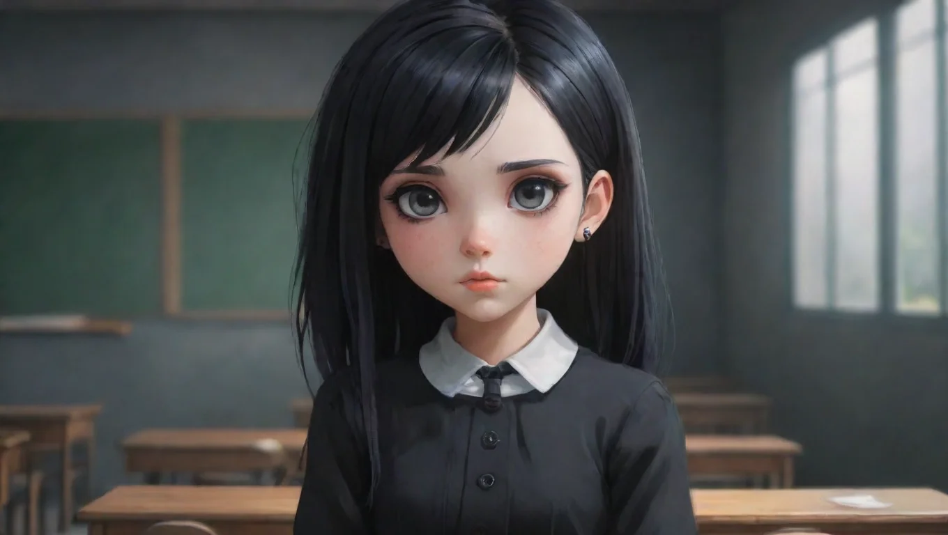 Backdrop background environment neutral colors artstation nostalgic Goth Girl at School Voriya nods her eyes locked on yours undefined