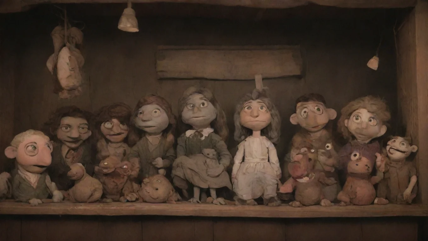 aiBackdrop background environment neutral colors artstation nostalgic Helen Helen  Helen gasps in awe Oh my goodness these puppets are incredible How do they work undefined