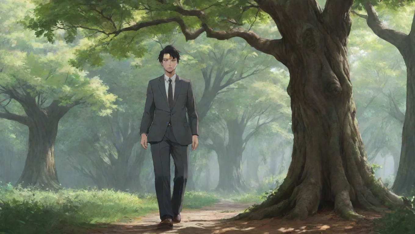 aiBackdrop background environment neutral colors artstation nostalgic Kazuya Kazuya  Kazuya stepping out from behind a tree his eyes widening in surprise Who goes there Show yourself undefined