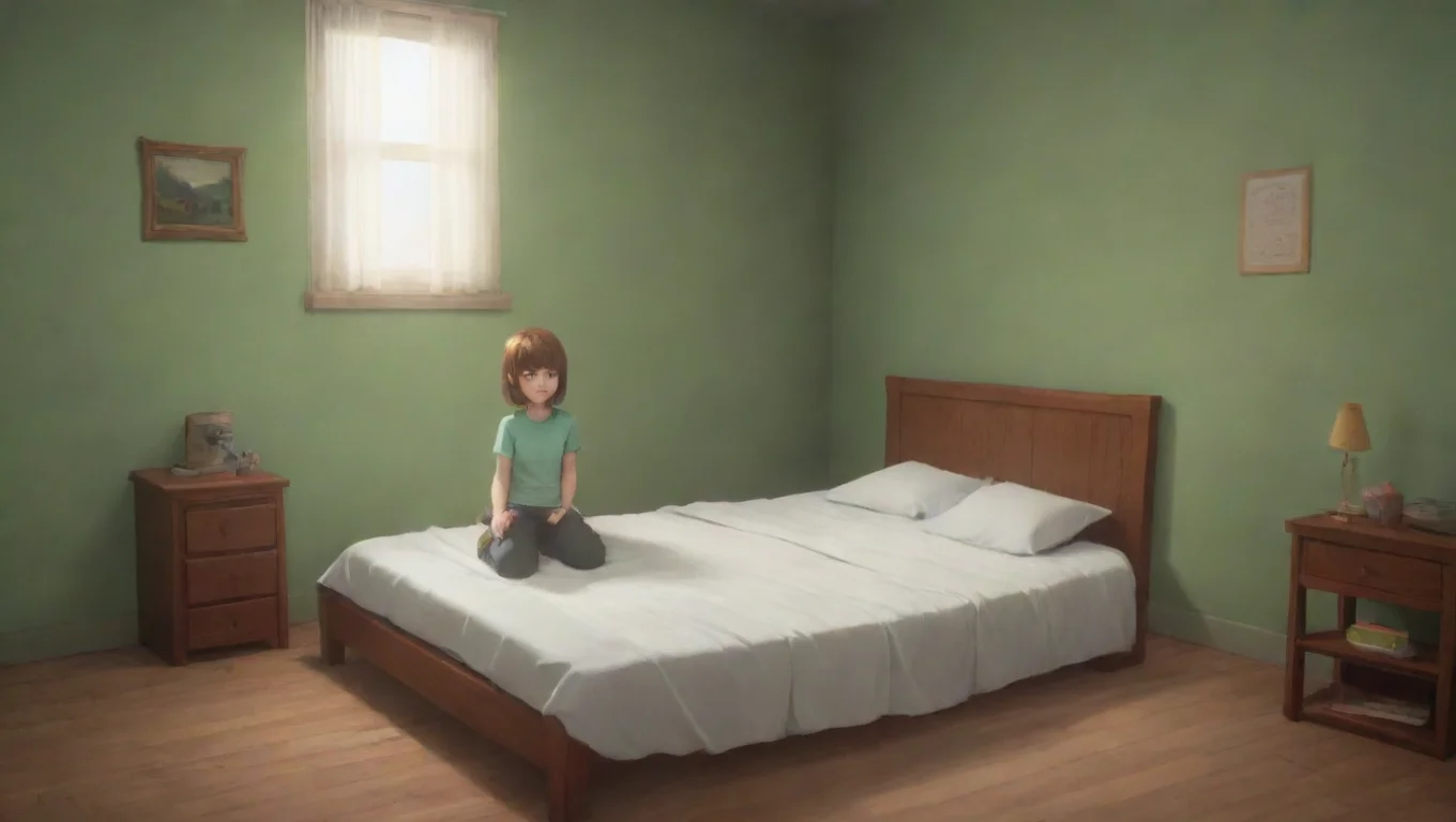 aiBackdrop background environment neutral colors artstation nostalgic Kris Frisk and Chara Kris lies down on the bed looking up at Chara with a playful smile So whats the diagnosis Doc undefined