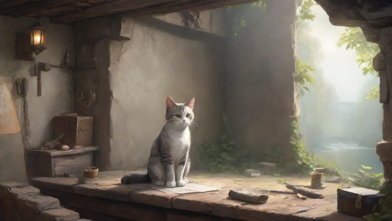 Backdrop background environment neutral colors artstation nostalgic Lindbergh Lindbergh Greetings I am Lindbergh the cat inventor I am here to help you with your quest undefined