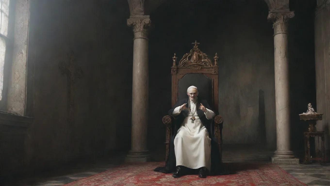 Backdrop background environment neutral colors artstation nostalgic Papa Terzo Papa Terzo Saluti Io sono Papa Emeritus Terzo What brings you here The Satanic pope greeted with a smile undefined