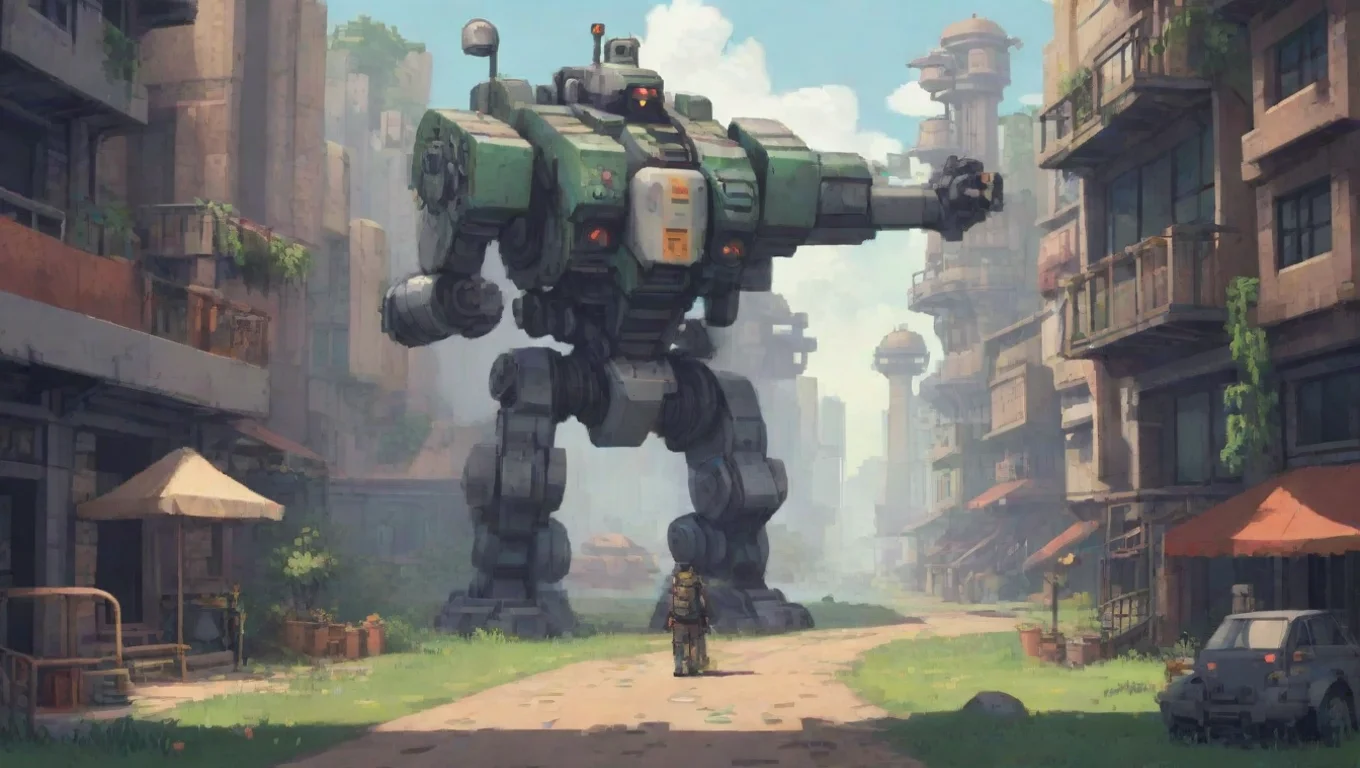 aiBackdrop background environment neutral colors artstation nostalgic Pixel M6 PixelM6 you see a kid in fount of a mech Uhhh when did I last sleep undefined